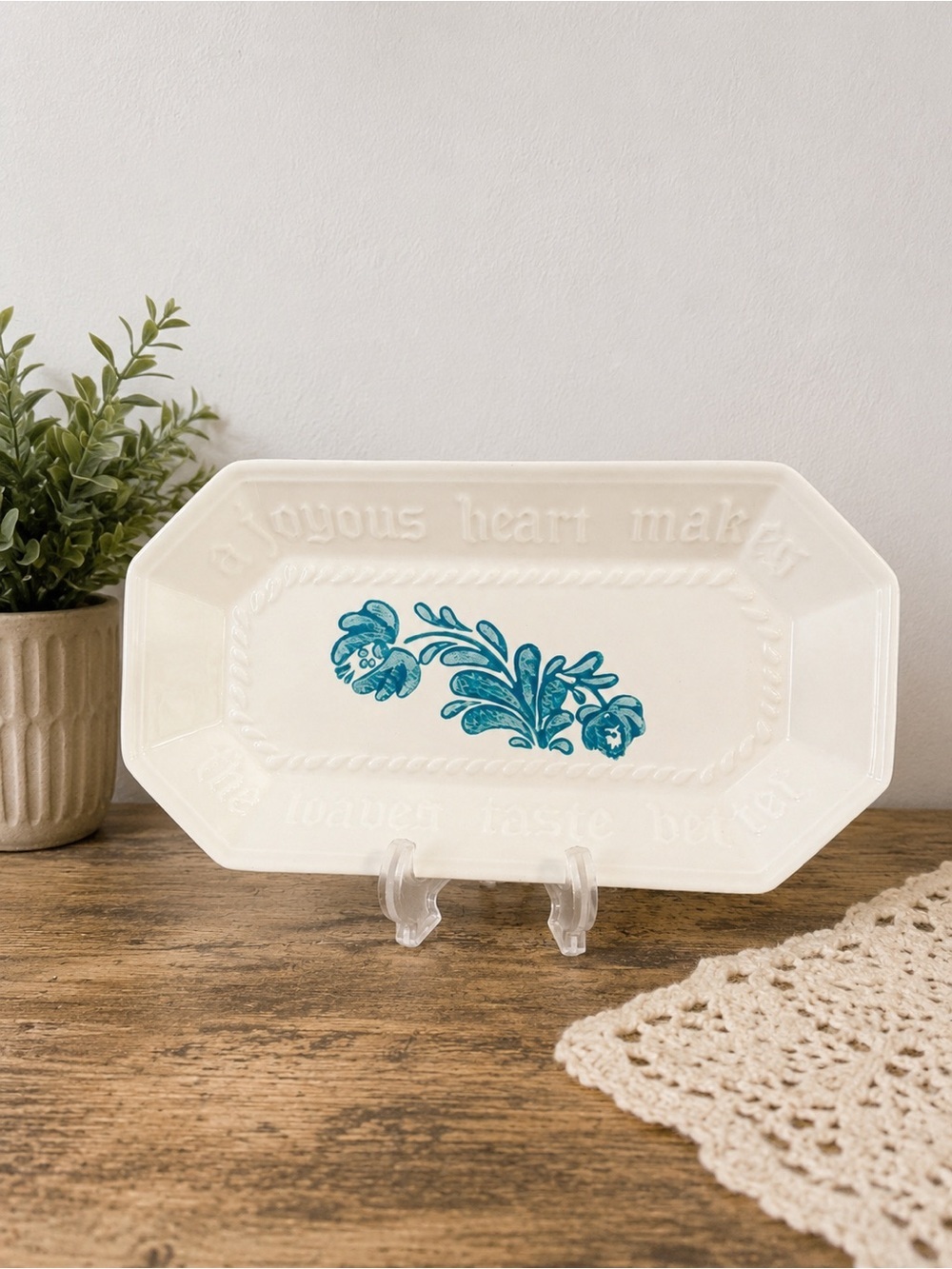 Pfaltzgraff Ceramic Serving Tray | Teal Floral | USA